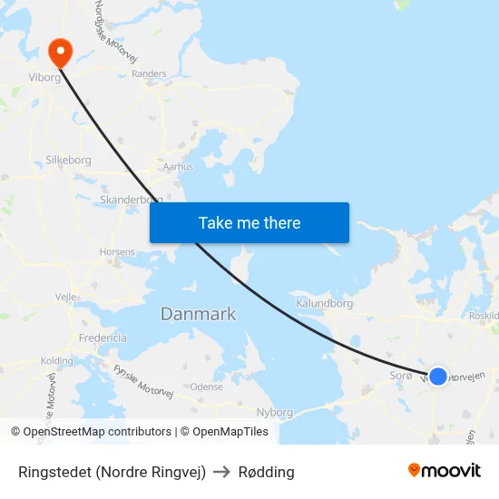 Ringstedet (Nordre Ringvej) to Rødding map