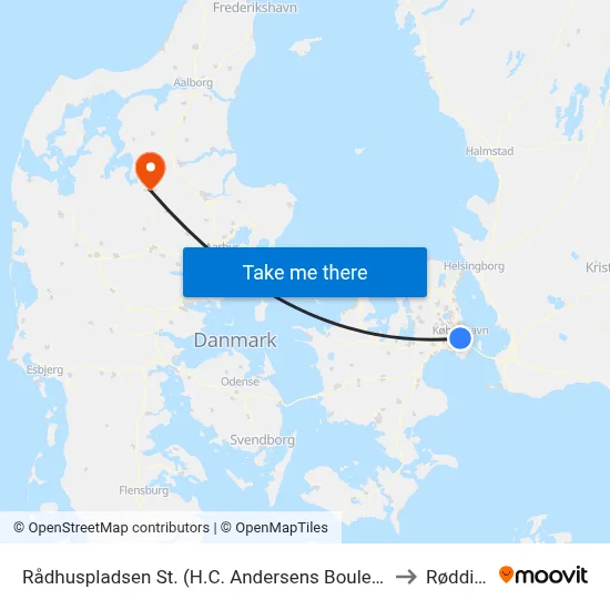 Rådhuspladsen St. (H.C. Andersens Boulevard) to Rødding map