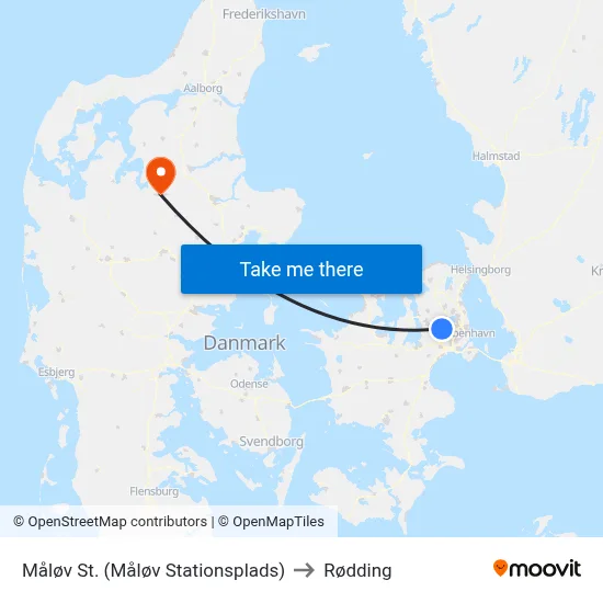 Måløv St. (Måløv Stationsplads) to Rødding map