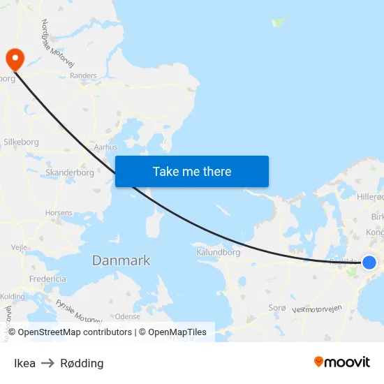 Ikea to Rødding map