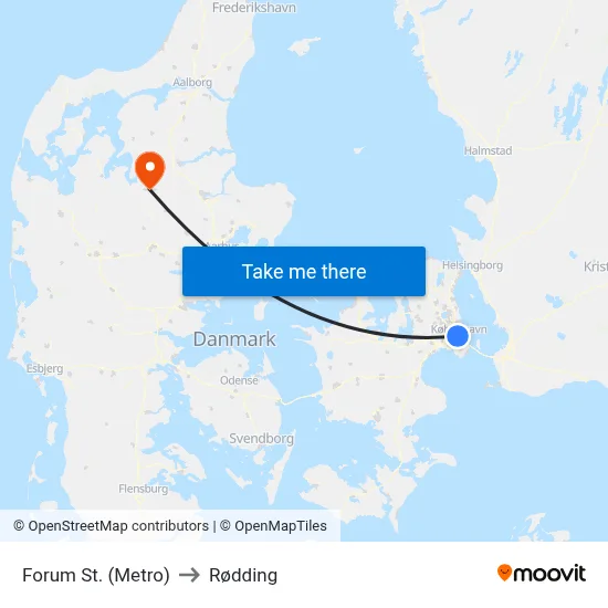Forum St. (Metro) to Rødding map