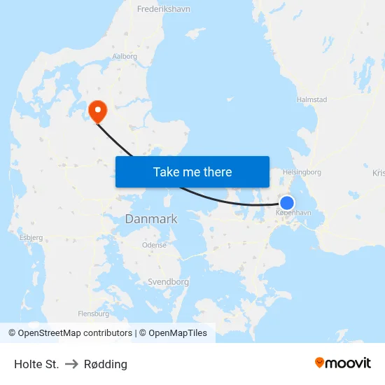 Holte St. to Rødding map