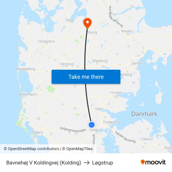 Bavnehøj V Koldingvej (Kolding) to Løgstrup map