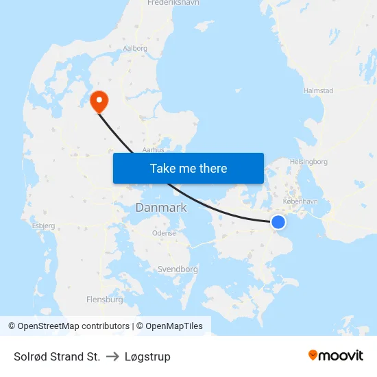 Solrød Strand St. to Løgstrup map