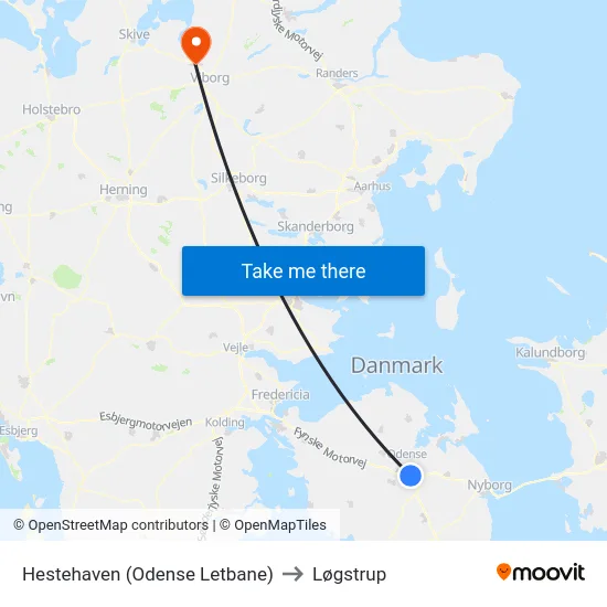 Hestehaven (Odense Letbane) to Løgstrup map