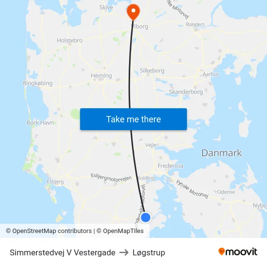 Simmerstedvej V Vestergade to Løgstrup map