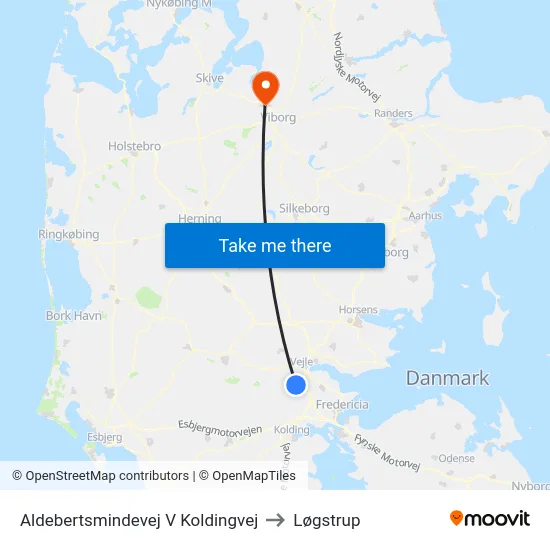 Aldebertsmindevej V Koldingvej to Løgstrup map