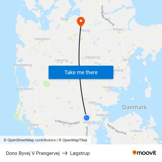 Dons Byvej V Prangervej to Løgstrup map