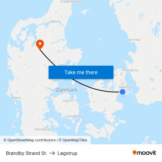 Brøndby Strand St. to Løgstrup map