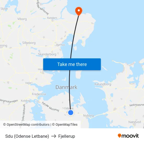 Sdu (Odense Letbane) to Fjellerup map