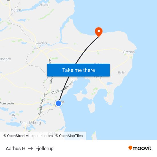 Aarhus H to Fjellerup map