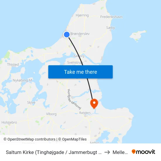 Saltum Kirke (Tinghøjgade / Jammerbugt Komm.) to Mellerup map