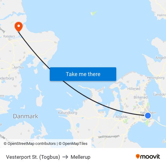 Vesterport St. (Togbus) to Mellerup map