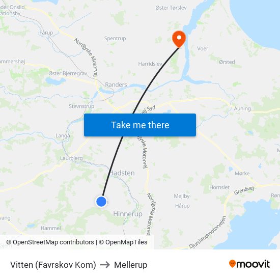 Vitten (Favrskov Kom) to Mellerup map