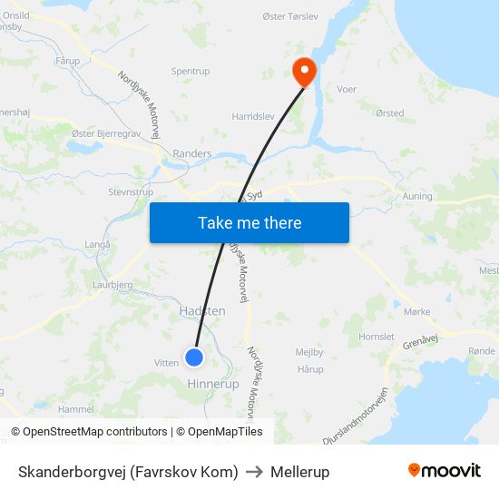 Skanderborgvej (Favrskov Kom) to Mellerup map