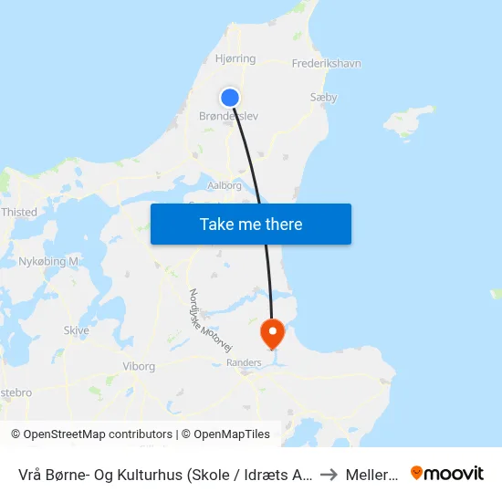 Vrå Børne- Og Kulturhus (Skole / Idræts Allé) to Mellerup map