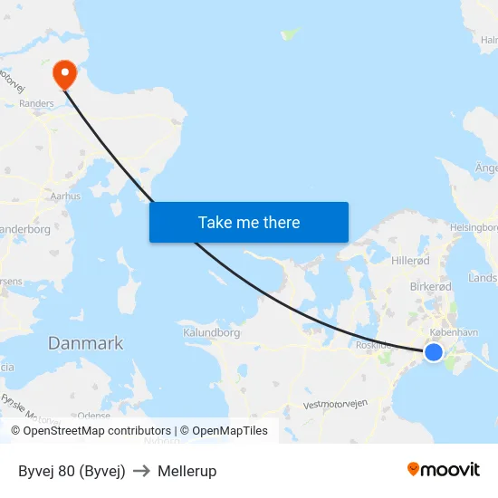 Byvej 80 (Byvej) to Mellerup map
