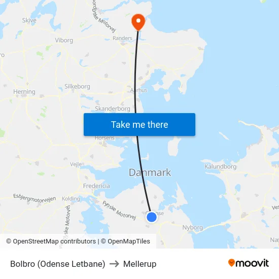 Bolbro (Odense Letbane) to Mellerup map