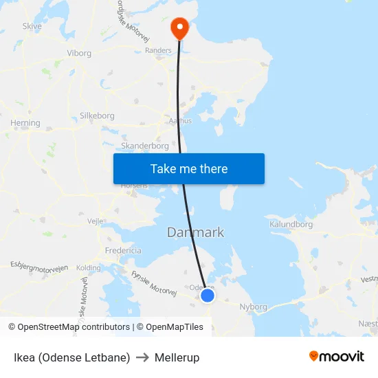 Ikea (Odense Letbane) to Mellerup map