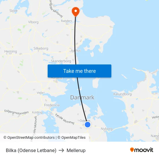 Bilka (Odense Letbane) to Mellerup map