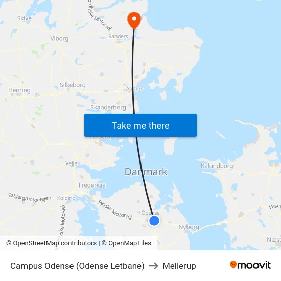 Campus Odense (Odense Letbane) to Mellerup map