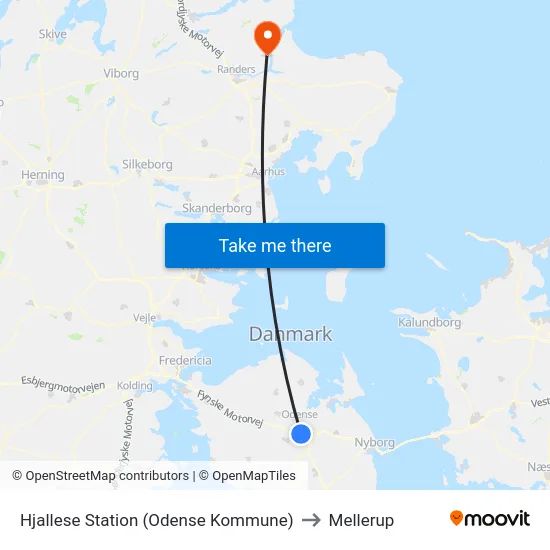 Hjallese Station (Odense Kommune) to Mellerup map