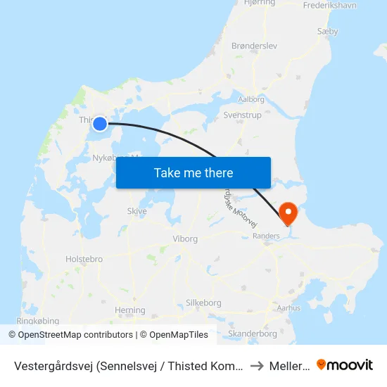 Vestergårdsvej (Sennelsvej / Thisted Kommune) to Mellerup map