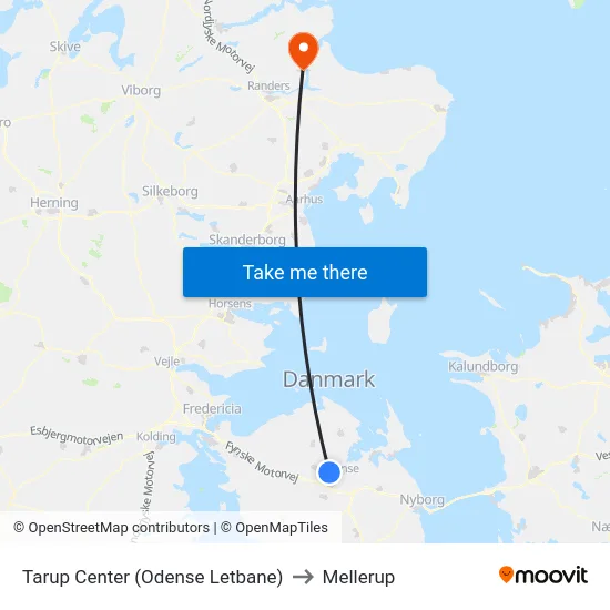 Tarup Center (Odense Letbane) to Mellerup map