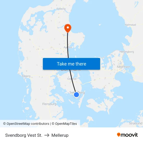 Svendborg Vest St. to Mellerup map