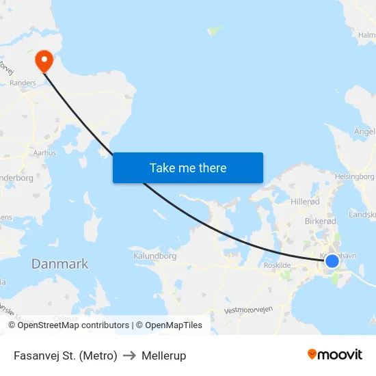 Fasanvej St. (Metro) to Mellerup map