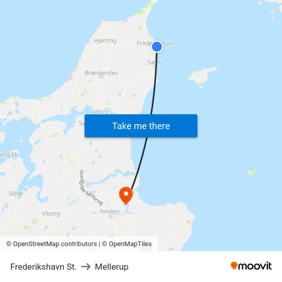 Frederikshavn St. to Mellerup map