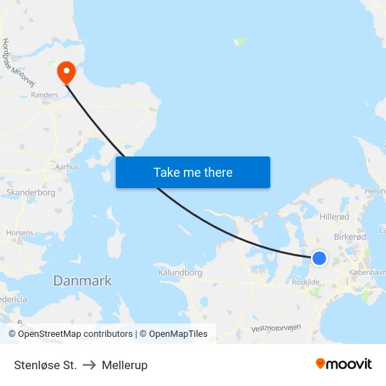 Stenløse St. to Mellerup map