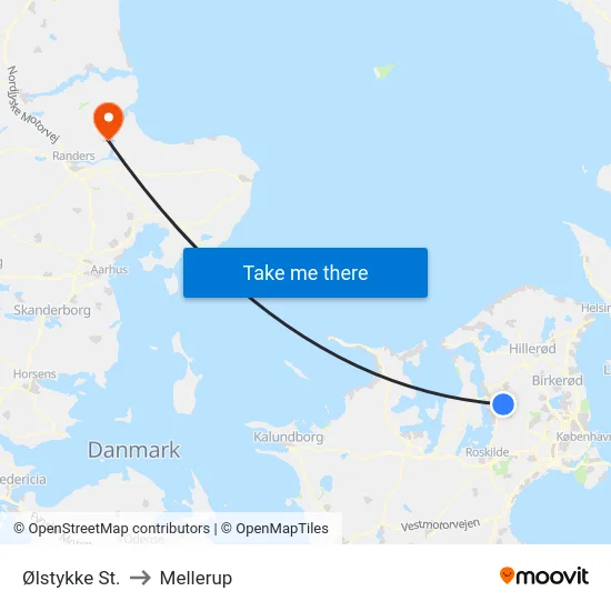 Ølstykke St. to Mellerup map