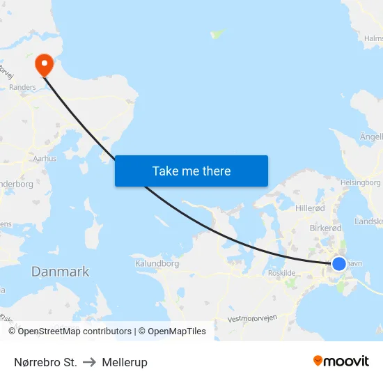 Nørrebro St. to Mellerup map