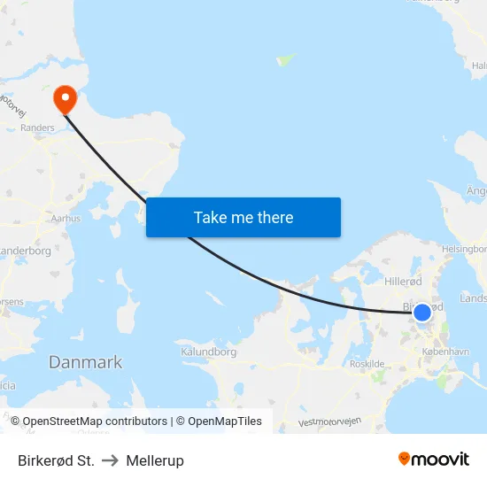 Birkerød St. to Mellerup map
