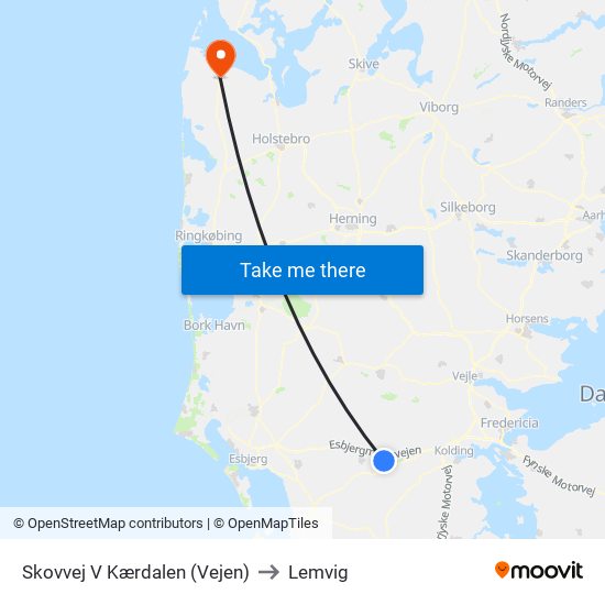 Skovvej V Kærdalen (Vejen) to Lemvig map