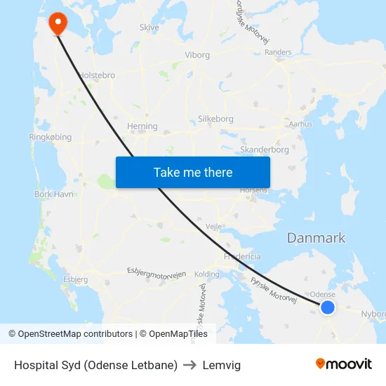 Hospital Syd (Odense Letbane) to Lemvig map