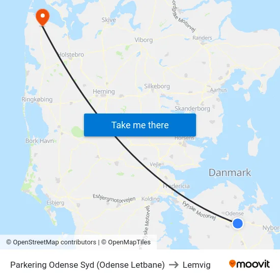 Parkering Odense Syd (Odense Letbane) to Lemvig map