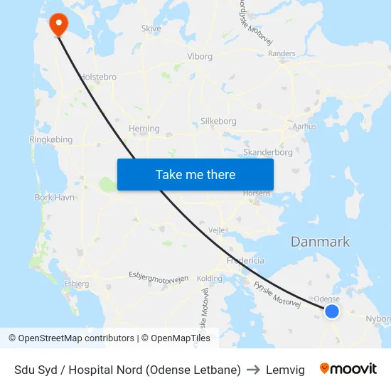 Sdu Syd / Hospital Nord (Odense Letbane) to Lemvig map