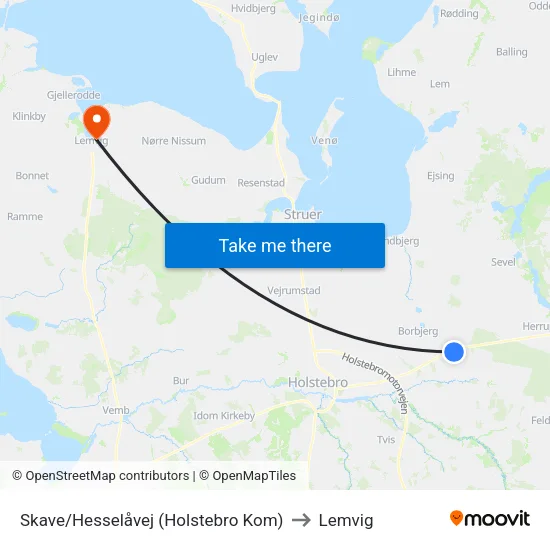 Skave/Hesselåvej (Holstebro Kom) to Lemvig map