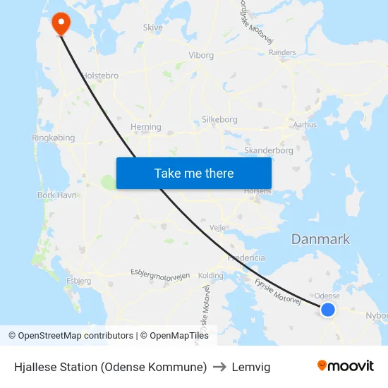 Hjallese Station (Odense Kommune) to Lemvig map