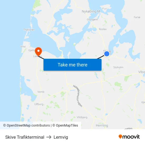 Skive Trafikterminal to Lemvig map