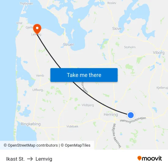 Ikast St. to Lemvig map