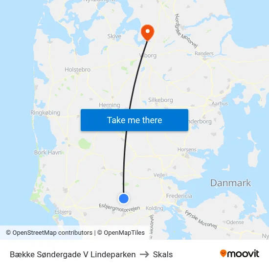 Bække Søndergade V Lindeparken to Skals map