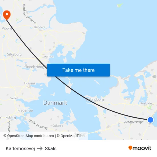 Karlemosevej to Skals map