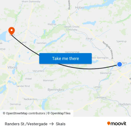 Randers St./Vestergade to Skals map