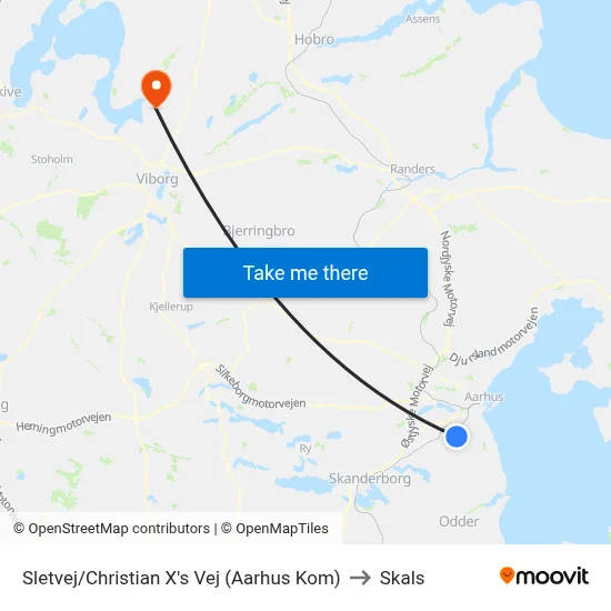 Sletvej/Christian X's Vej (Aarhus Kom) to Skals map