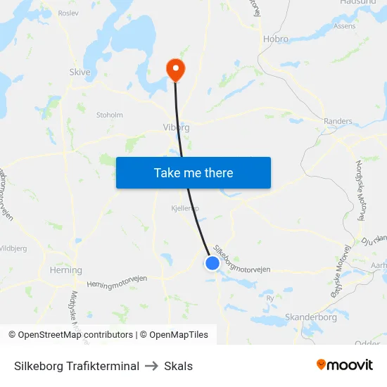 Silkeborg Trafikterminal to Skals map