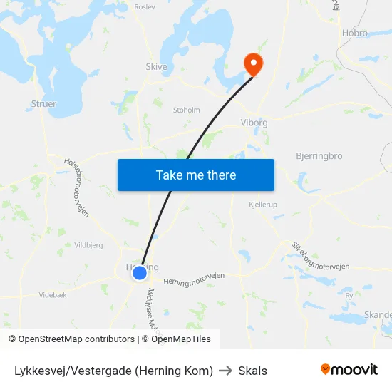 Lykkesvej/Vestergade (Herning Kom) to Skals map