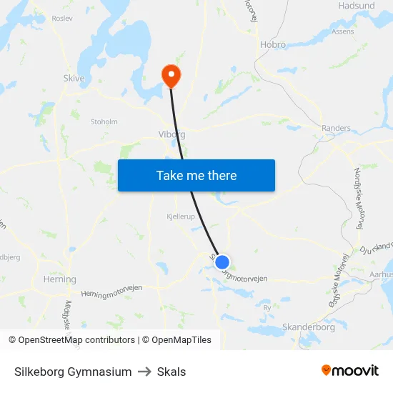 Silkeborg Gymnasium to Skals map